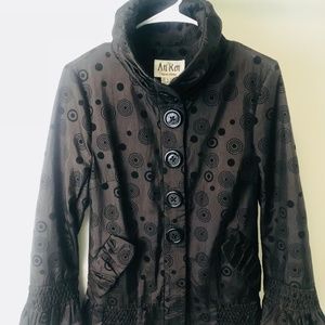 AnRen Chocolate brown ruffled button front jacket